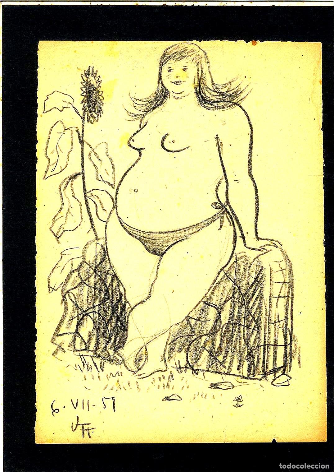 Arte: Ulises Traver - Mujer sentada al aire libre - 22x15 - Dibujo