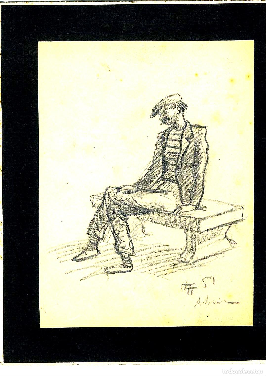 Arte: Ulises Traver - Hombre sentado en banco - 22x15 - Dibujo