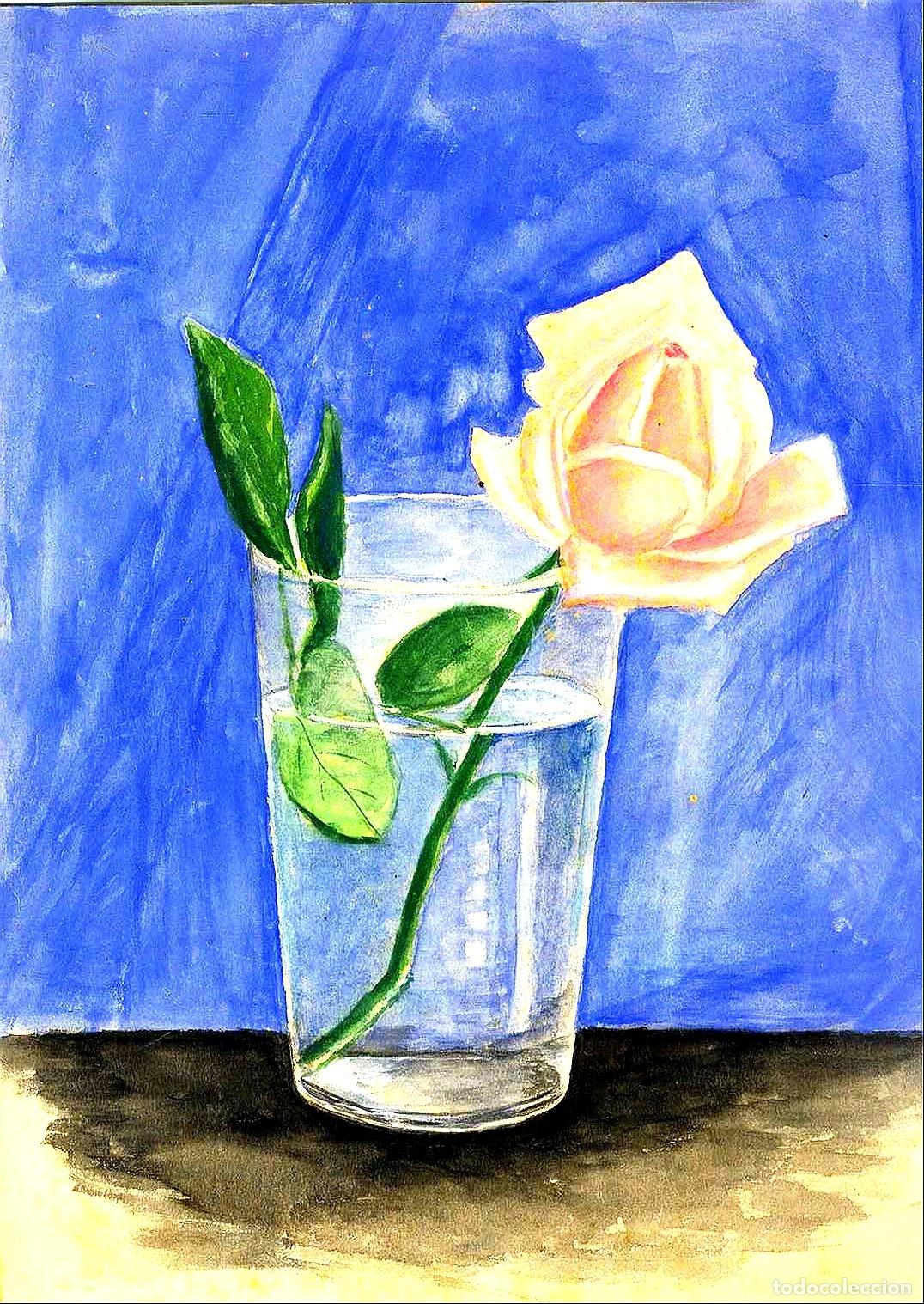 Arte: Ulises Traver - Rosa en vaso de agua - 22x15 - Dibujo
