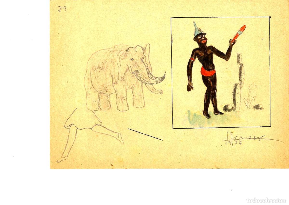 Arte: Ulises Traver - Figura con elefante - 21x18 - Dibujo