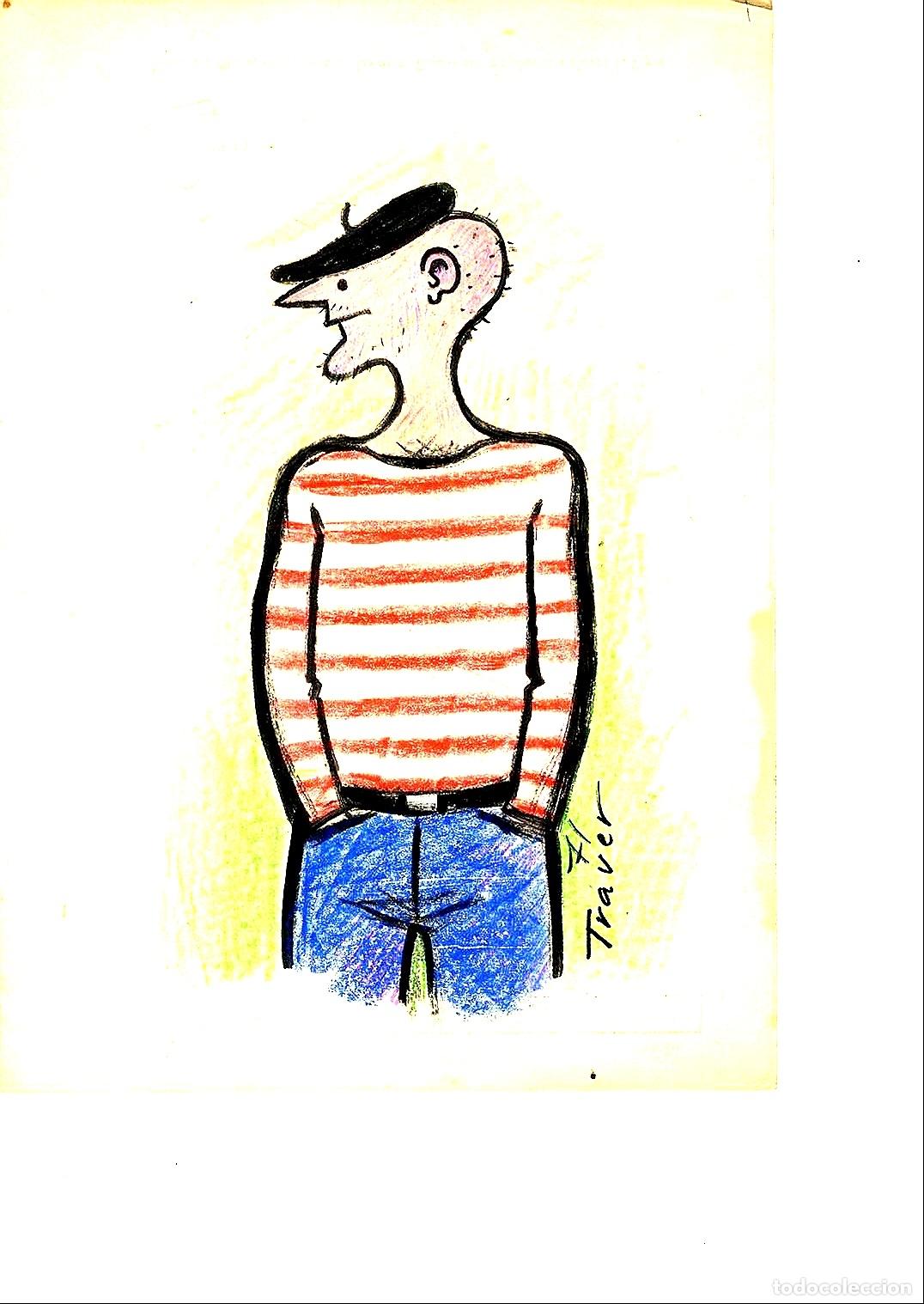 Arte: Ulises Traver - Hombre con gorra y camisa - 21x18 - Dibujo