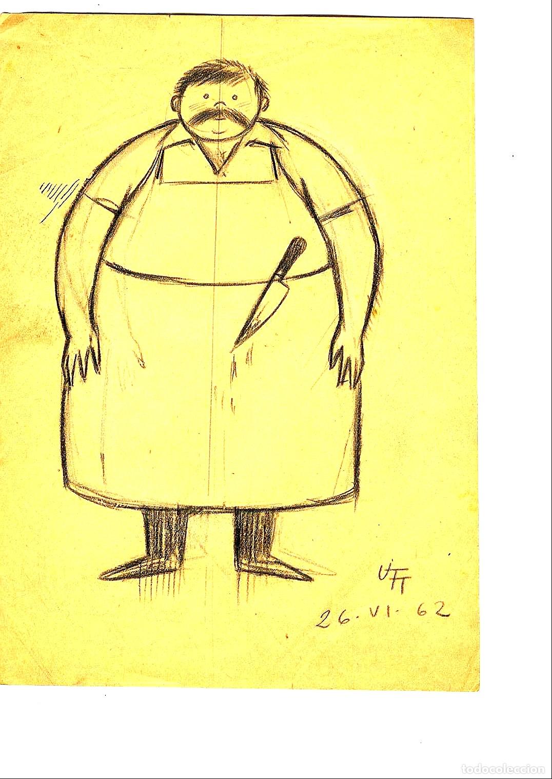 Arte: Ulises Traver - Carnicero con cuchillo - 21x18 - Dibujo