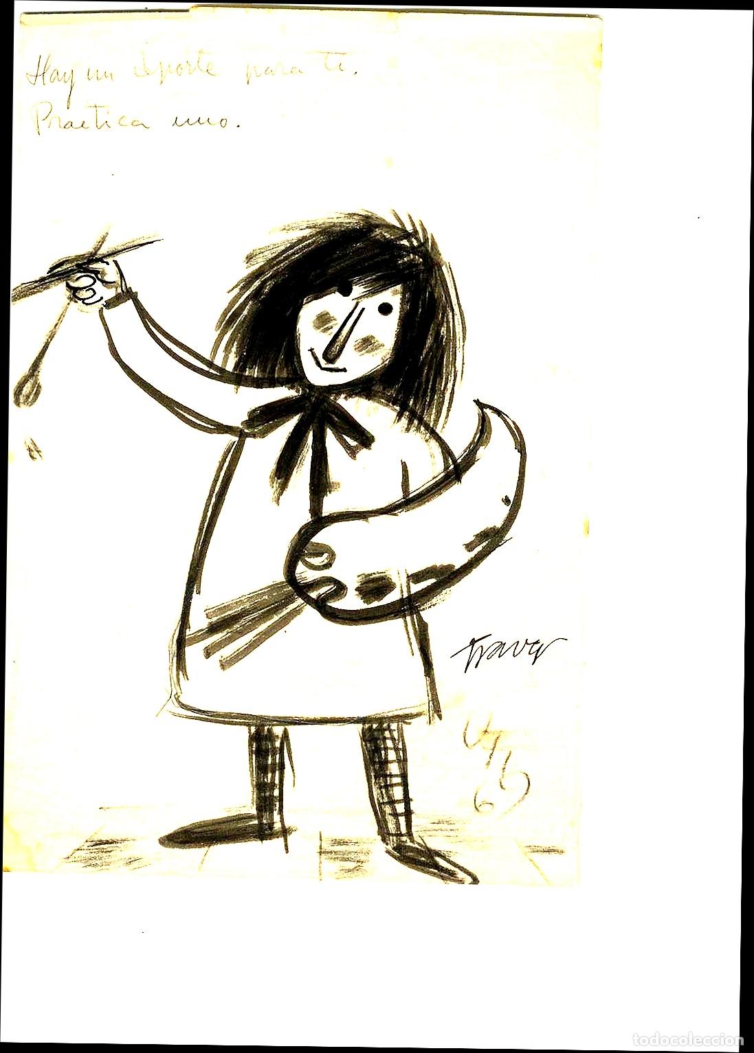 Arte: Ulises Traver - Ni&ntilde;a con objeto volador - 21x18 - Dibujo