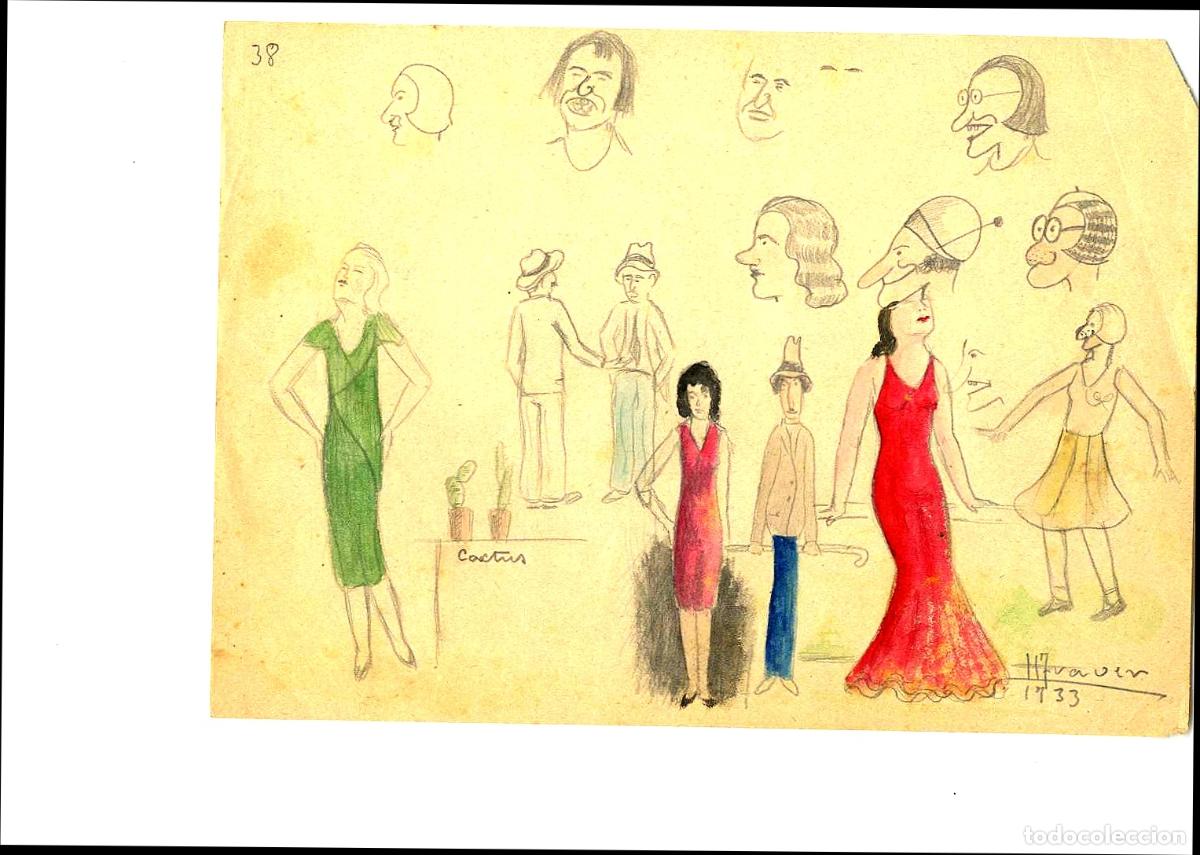 Arte: Ulises Traver - Figuras en fiesta nocturna - 21x18 - Dibujo