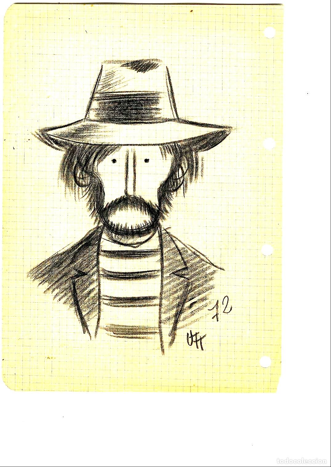 Arte: Ulises Traver - Hombre con sombrero - 21x18 - Dibujo
