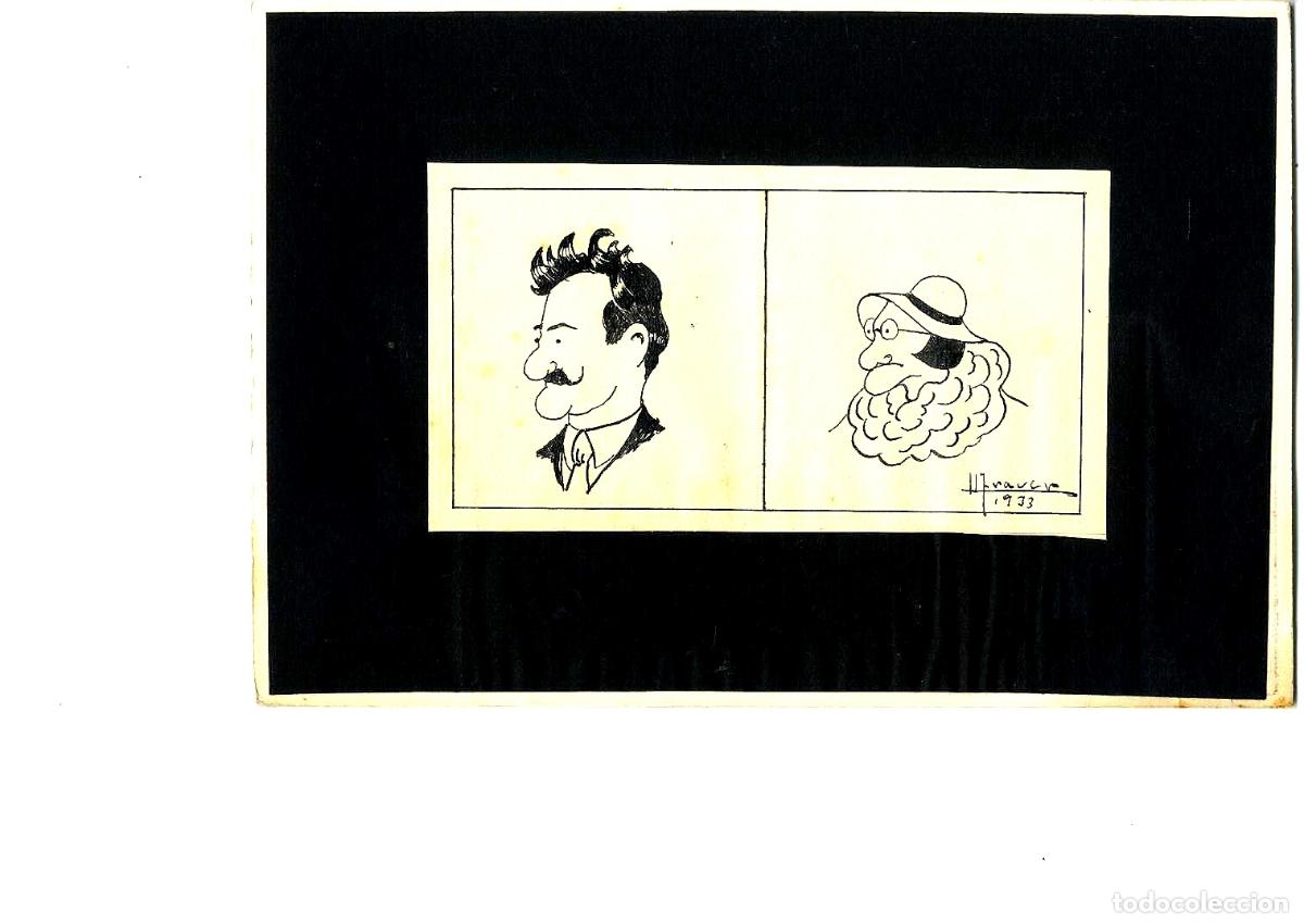 Arte: Ulises Traver - Caricaturas de dos personajes - 21x18 - Dibujo