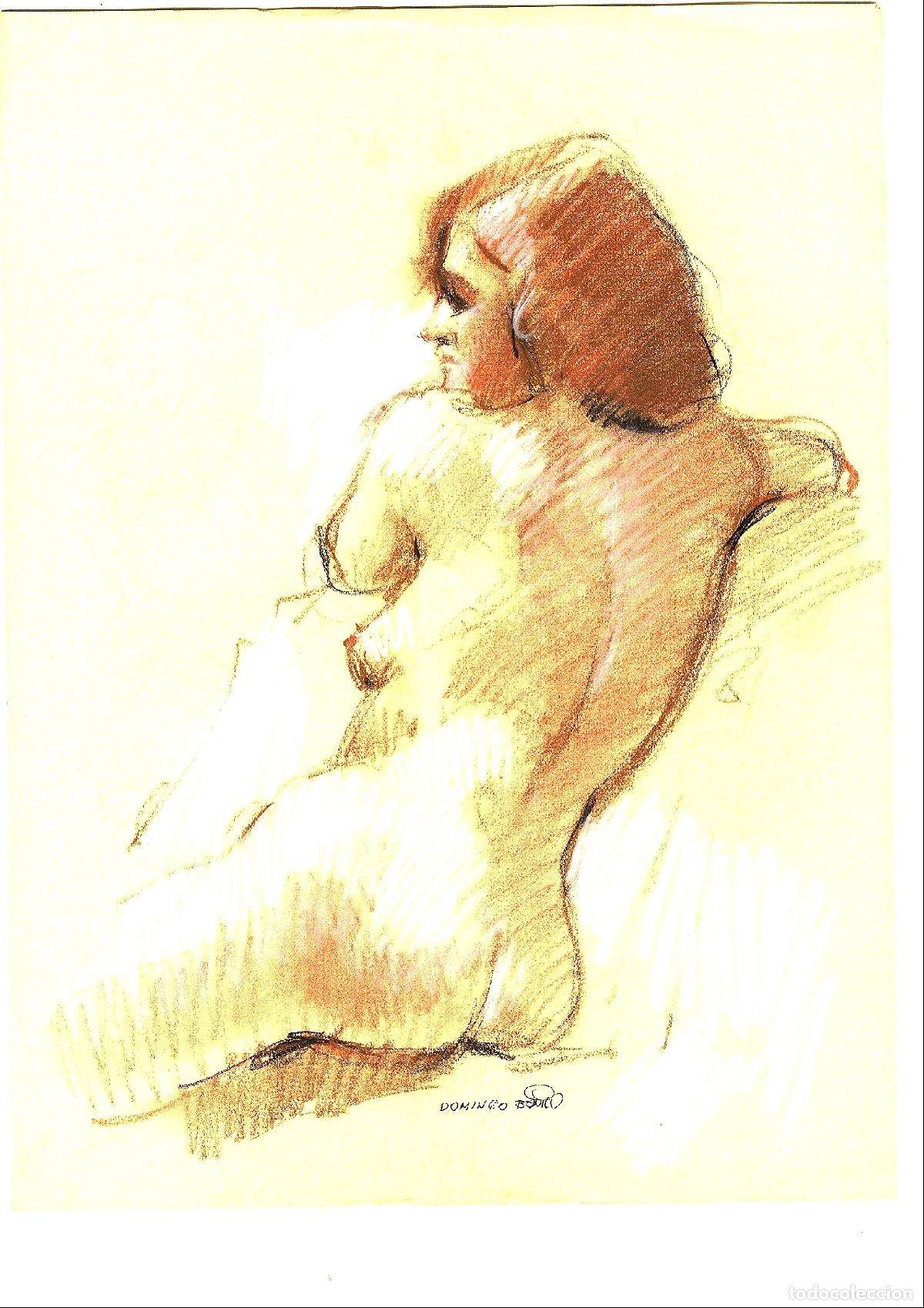 Art: Domingo Benito - Figura femenina desnuda sentada - 40x30 - Dibujo