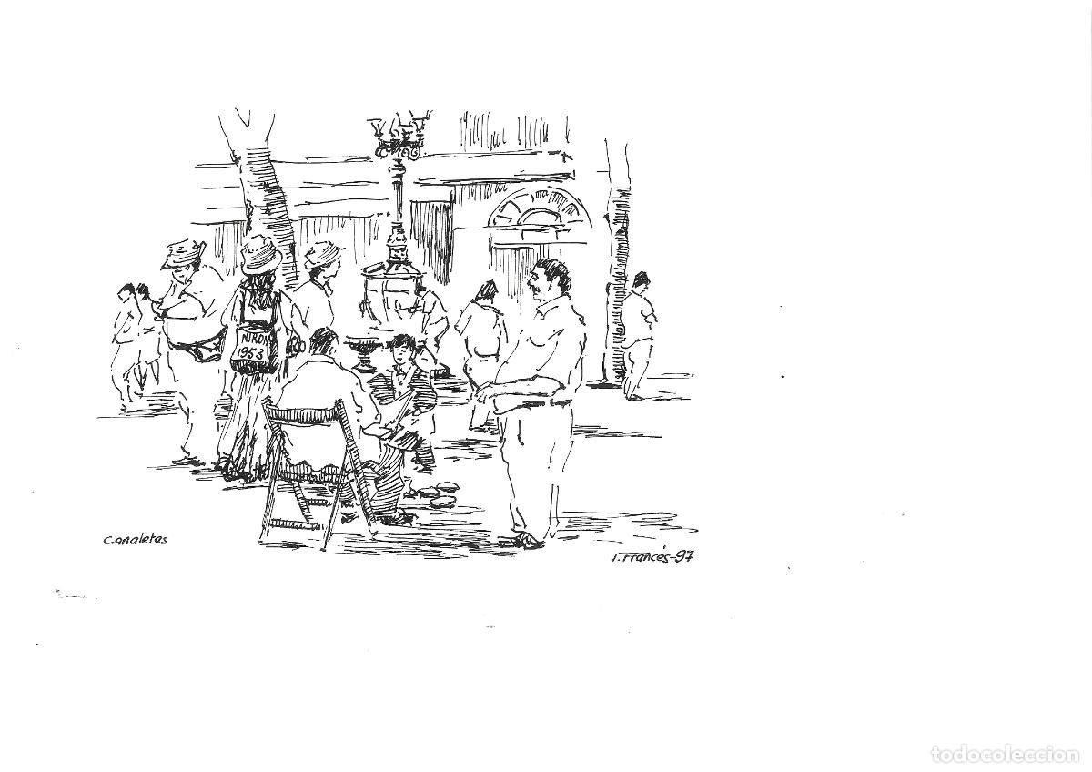 Art: J Franc&eacute;s - Vendedores en la calle - 24x18 - Dibujo