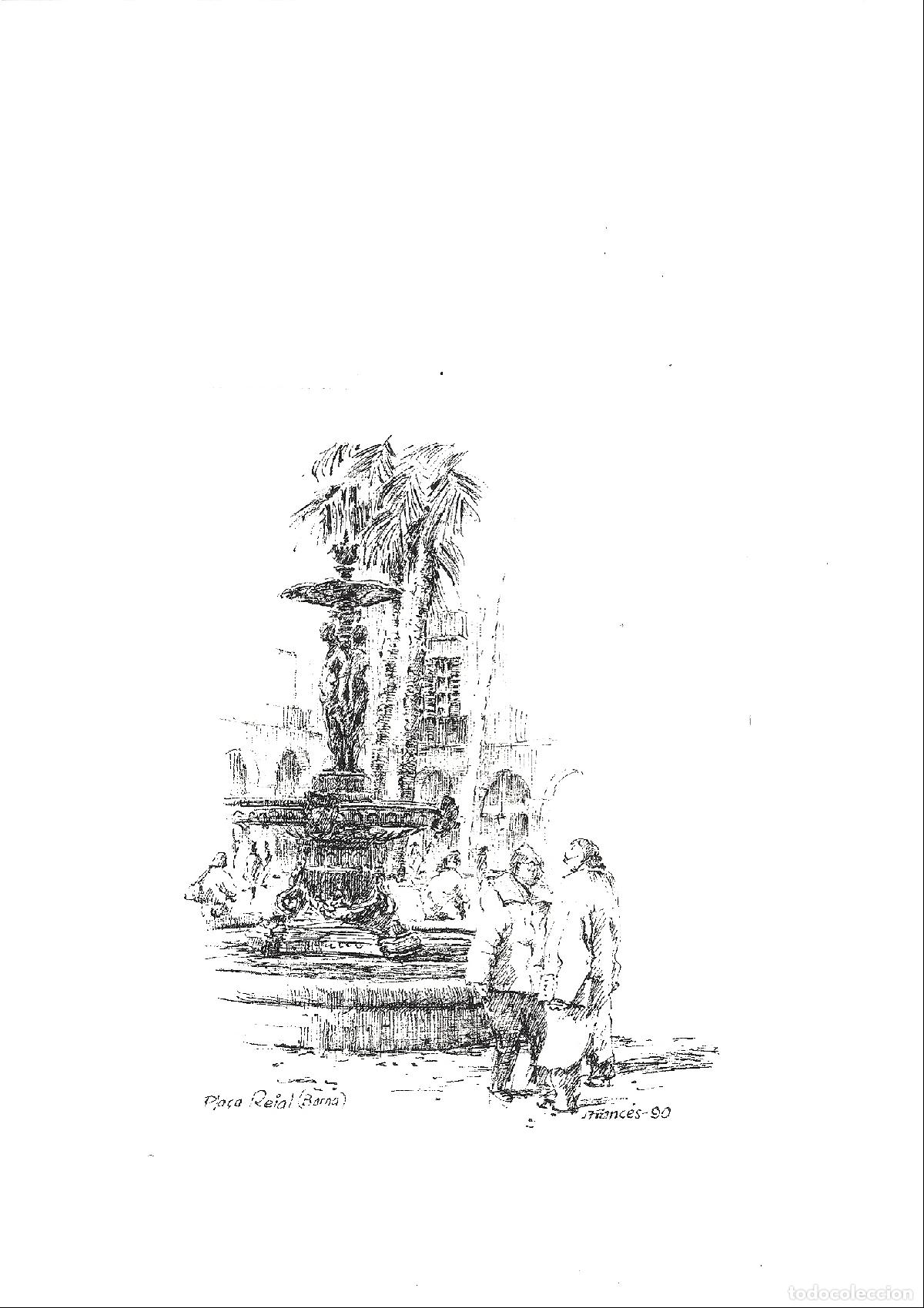 Arte: J Franc&eacute;s - Fuente de la Plaza Real - 24x18 - Dibujo