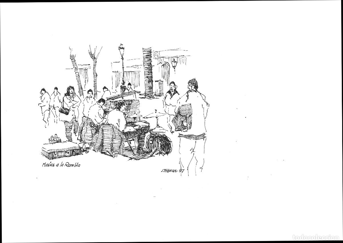 Arte: J Franc&eacute;s - M&uacute;sicos en la Rambla - 24x18 - Dibujo