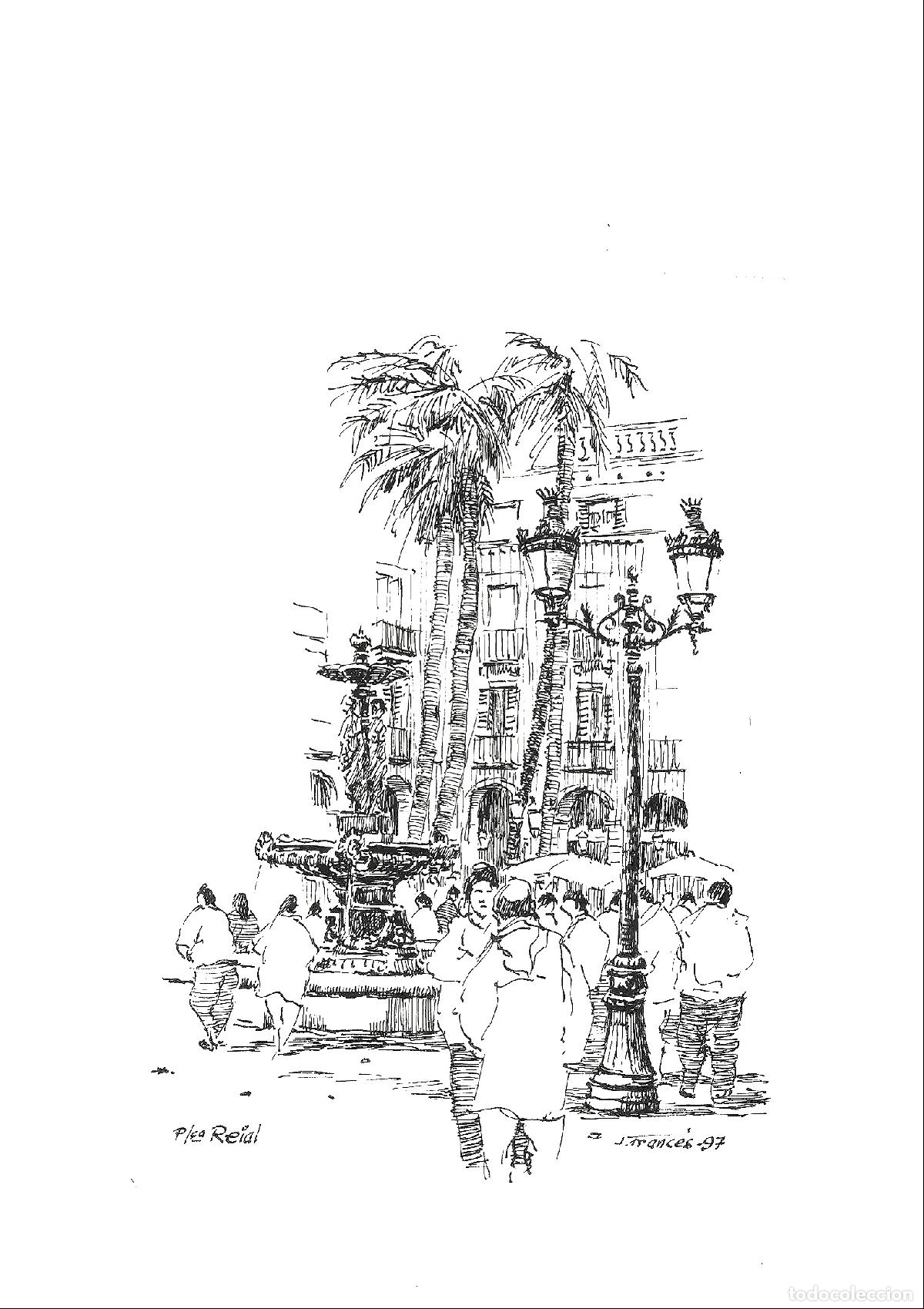 Arte: J Franc&eacute;s - Fuente en la plaza - 24x18 - Dibujo