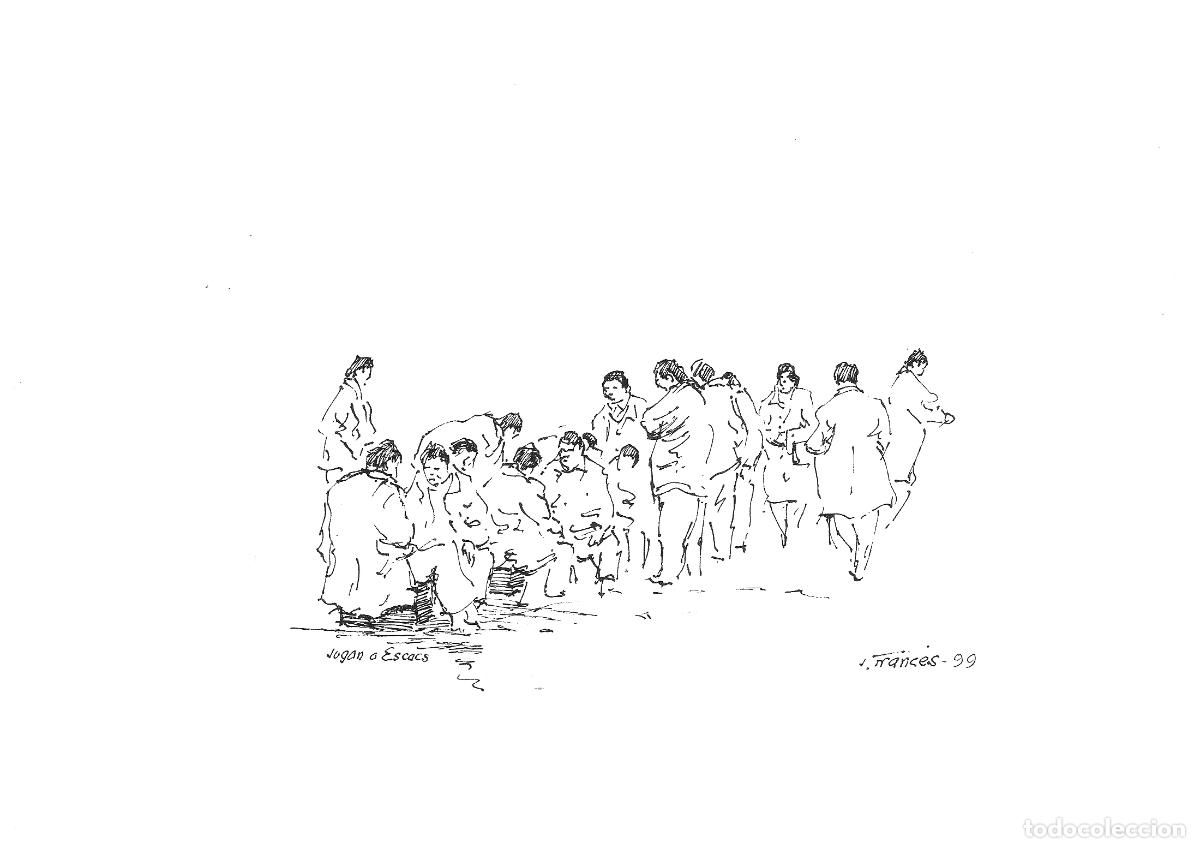 Arte: J Franc&eacute;s - Jugando al Ajedrez - 24x18 - Dibujo