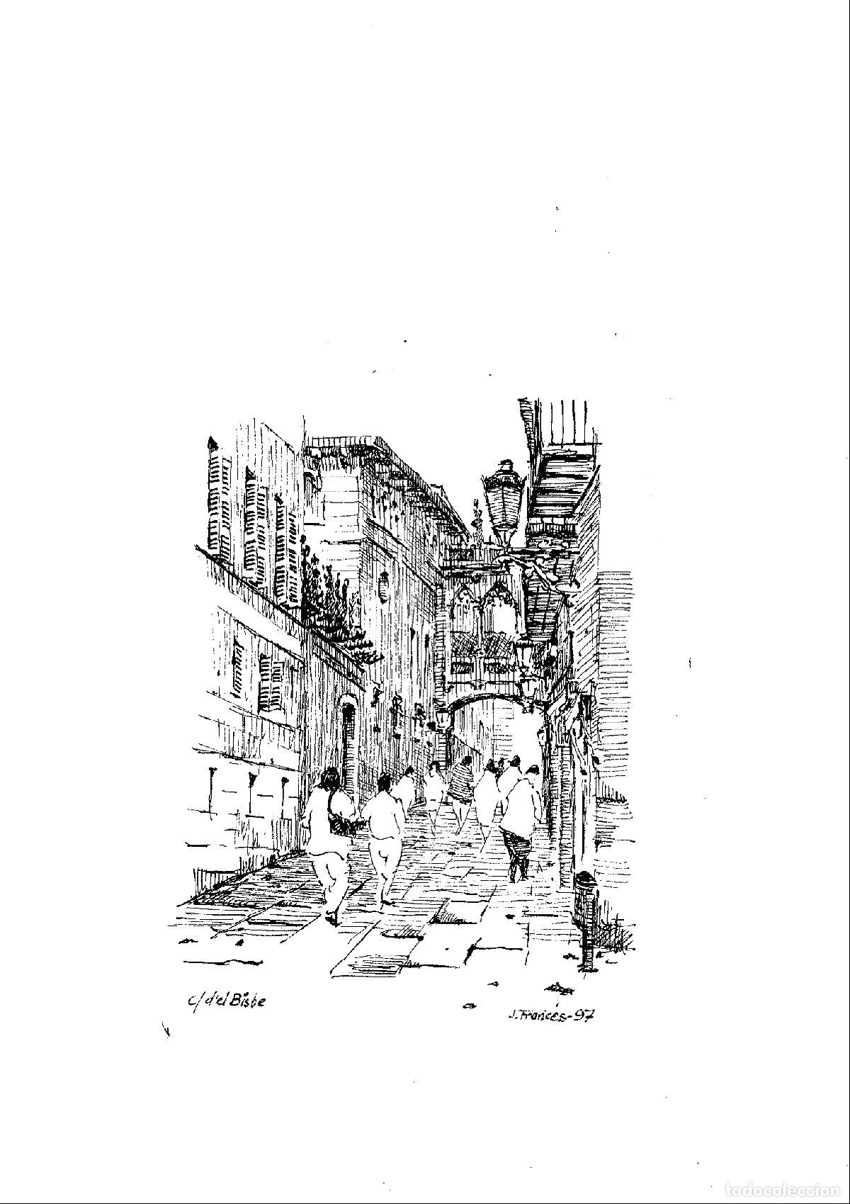 Arte: J Franc&eacute;s - Callejuela con personas - 24x18 - Dibujo