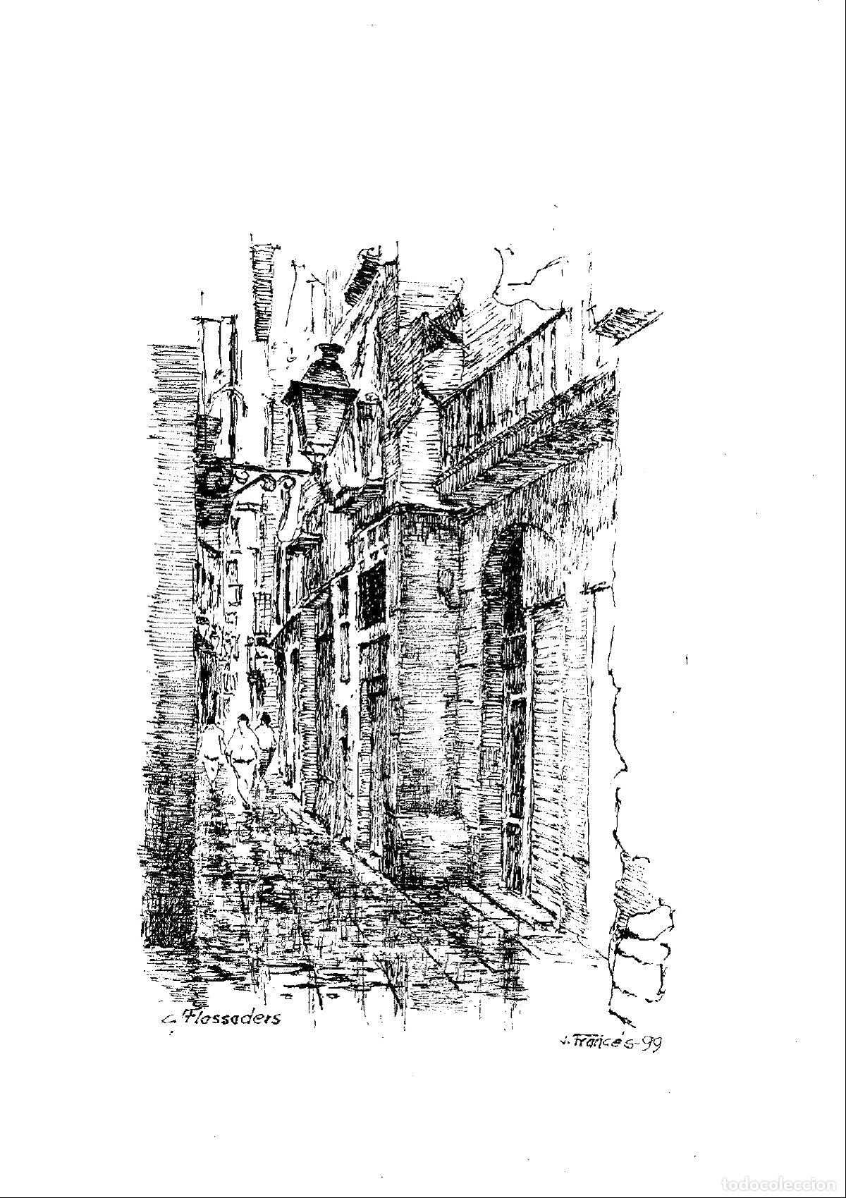 Arte: J Franc&eacute;s - Callejuela de edificios antiguos - 24x18 - Dibujo