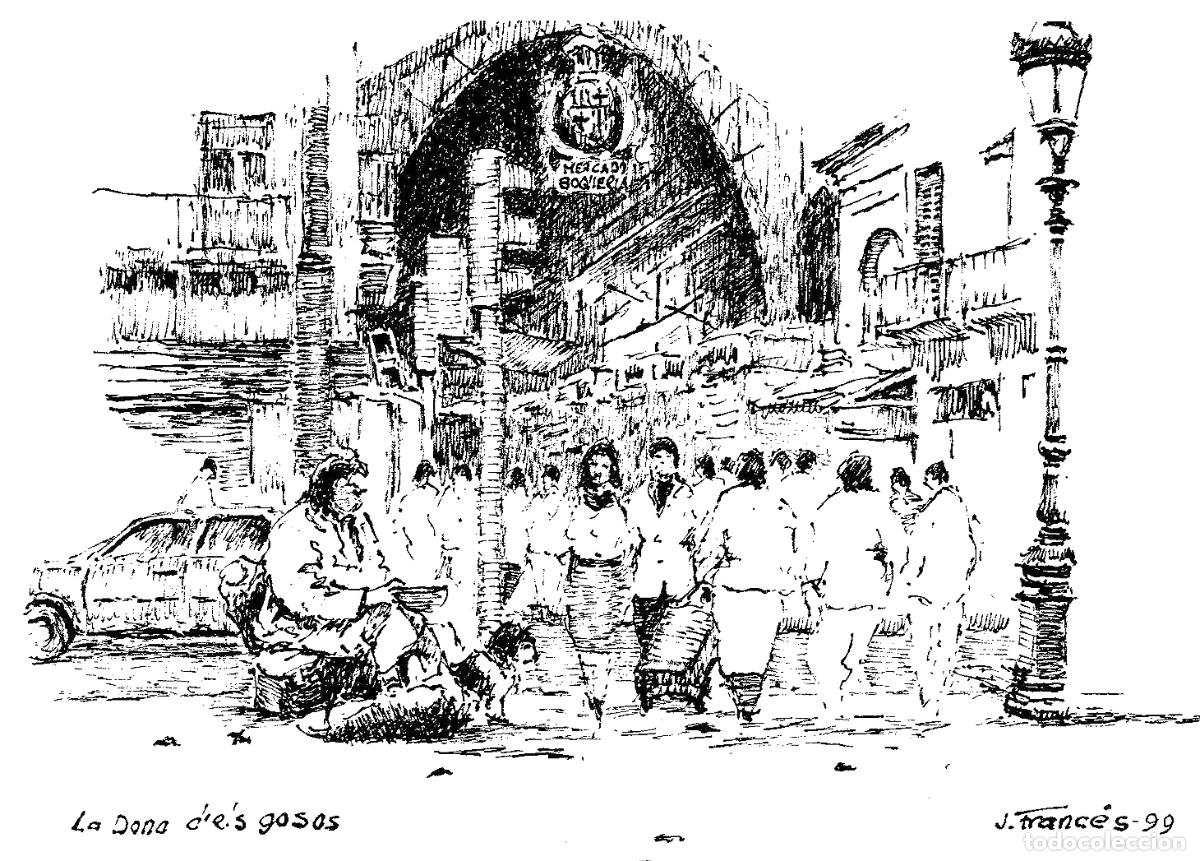 Arte: J Franc&eacute;s - Mercado de la Boqueria - 24x18 - Dibujo