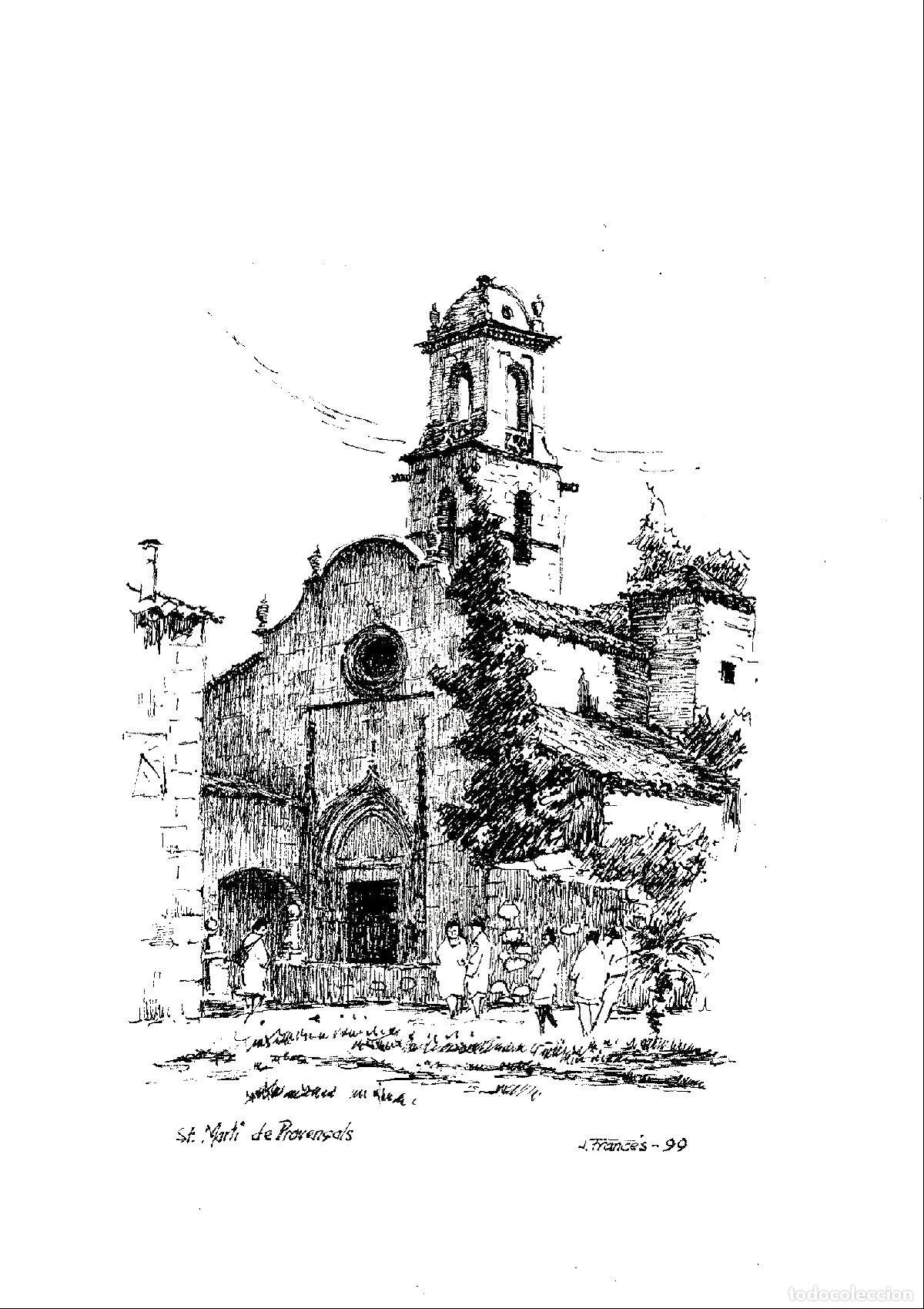 Arte: J Franc&eacute;s - Iglesia de San Mart&iacute; - 24x18 - Dibujo