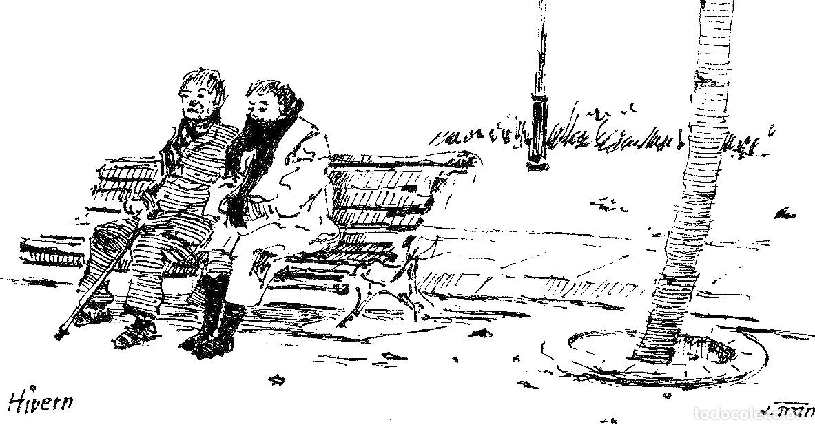 Arte: J Franc&eacute;s - Dos hombres en un banco - 24x18 - Dibujo