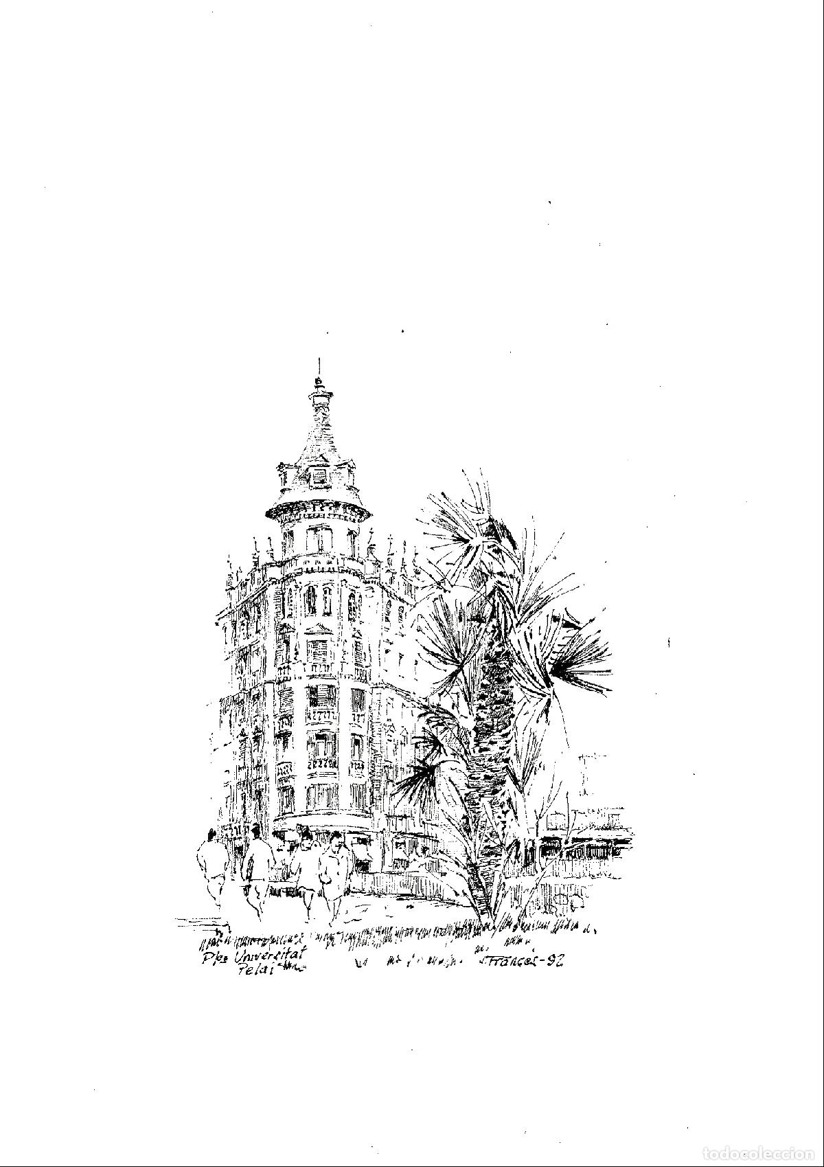 Arte: J Franc&eacute;s - Edificio con palmera - 24x18 - Dibujo
