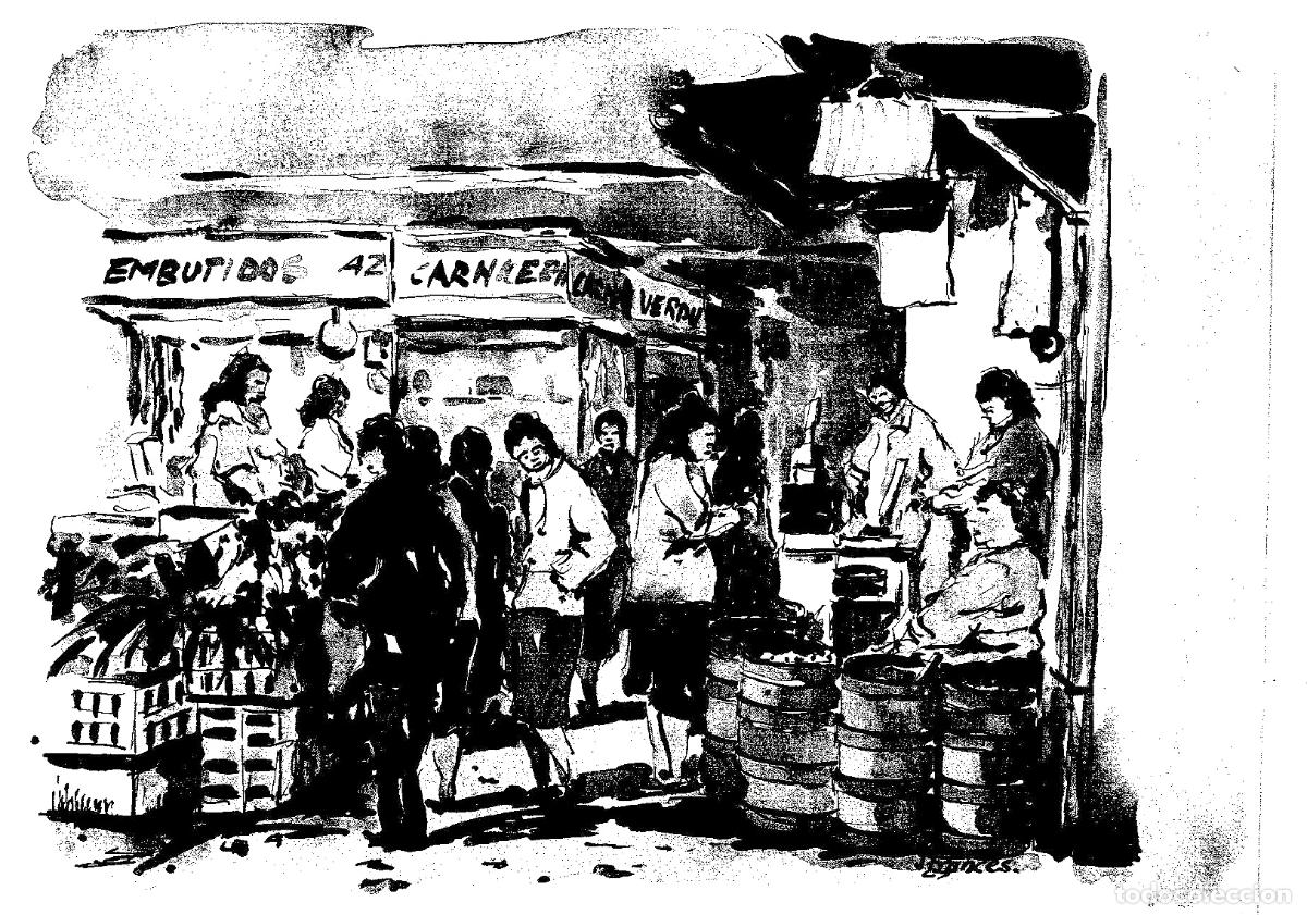 Arte: J Franc&eacute;s - Mercado de Carnicer&iacute;a - 24x18 - Dibujo