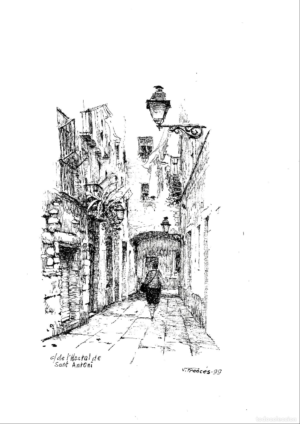 Kunst: J Franc&eacute;s - Callejuela de Sant Antoni - 24x18 - Dibujo