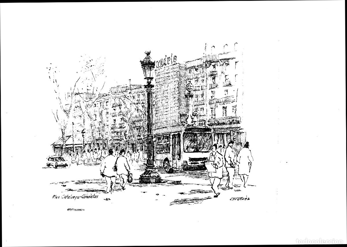 Art: J Franc&eacute;s - Plaza Catalu&ntilde;a Barcelona - 24x18 - Dibujo