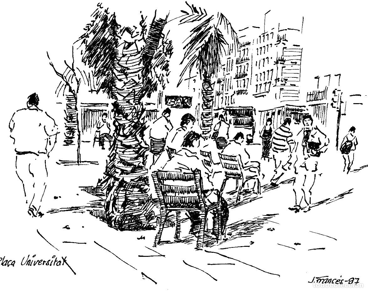 Art: J Franc&eacute;s - Plaza Universitat Barcelona - 24x18 - Dibujo