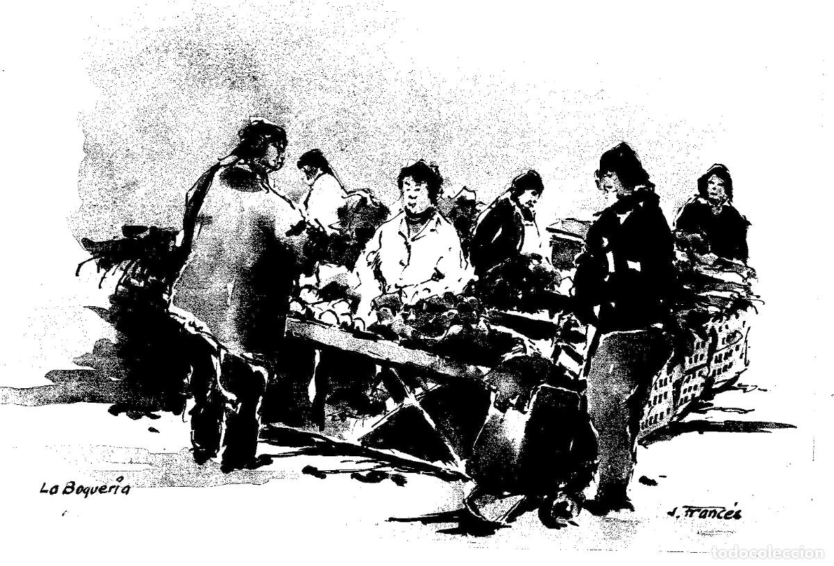 Kunst: J Franc&eacute;s - Mercado de abastos - 24x18 - Dibujo