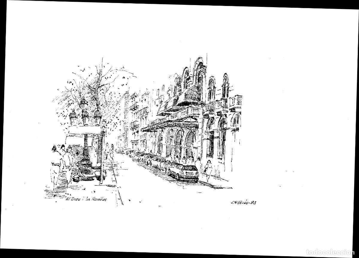 Arte: J Franc&eacute;s - Calle de edificios antiguos - 24x18 - Dibujo