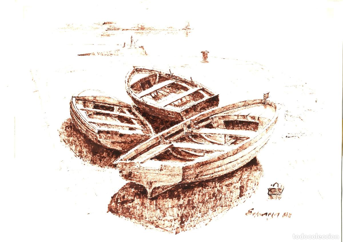 Art: Espanya - Barcas en la orilla - 40x30 - Dibujo