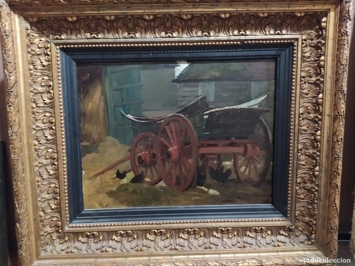 Arte: &rdquo;FIRMADO EUGENE BOUDIN &rdquo;&rdquo;CARRO CON GALLINAS&rdquo;&rdquo;&rdquo; - Foto 1