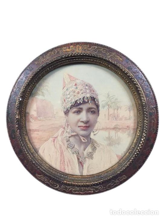 Arte: MINIATURA FIRMADA, MUCHACHA ARGELINA FINALES XIX.