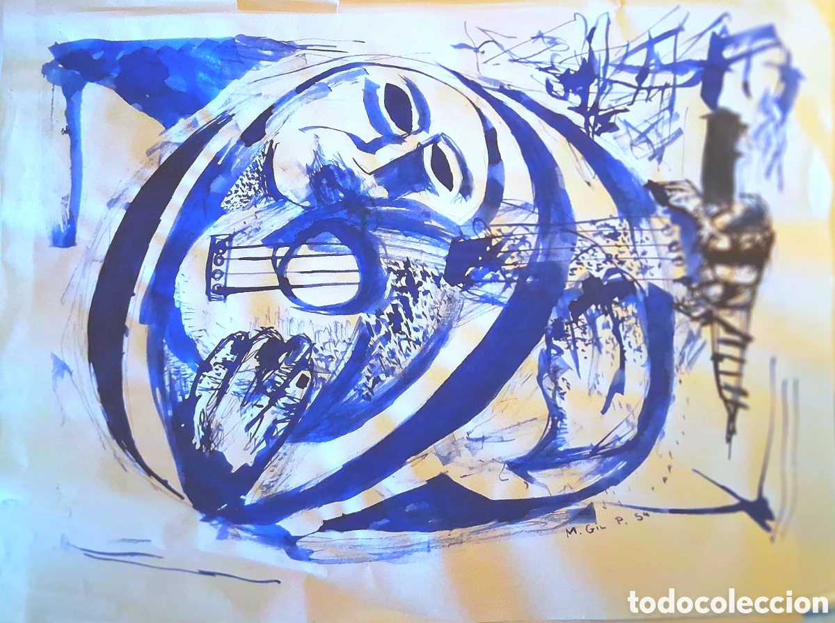 Arte: Manuel Gil P&eacute;rez (Valencia,1925-1957) &rdquo;Mujer con guitarra&rdquo; t&eacute;cnica mixta (38.5 x 51) 1954