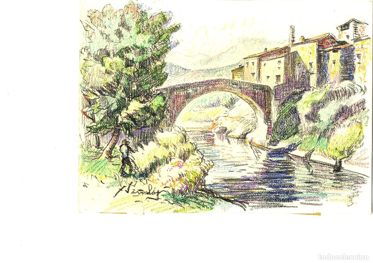 Arte: Xavier Vi&ntilde;olas - Puente sobre el r&iacute;o - 35x25 - Dibujo