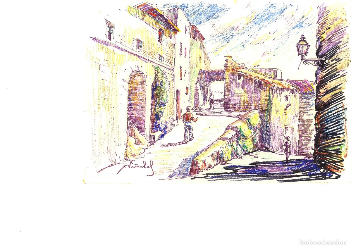 Arte: Xavier Vi&ntilde;olas - Callejuela de pueblo mediterr&aacute;neo - 35x25 - Dibujo