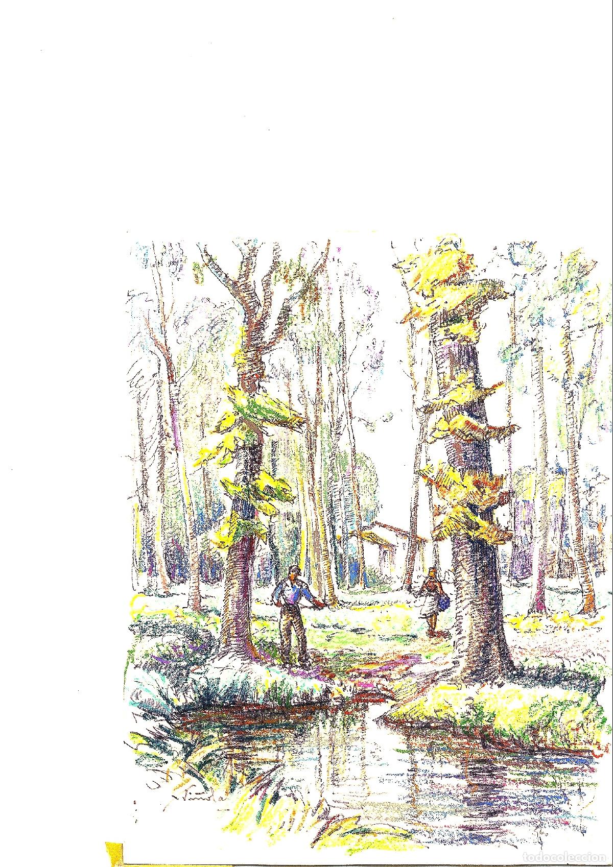 Arte: Xavier Vi&ntilde;olas - Paseo junto al estanque - 35x25 - Dibujo