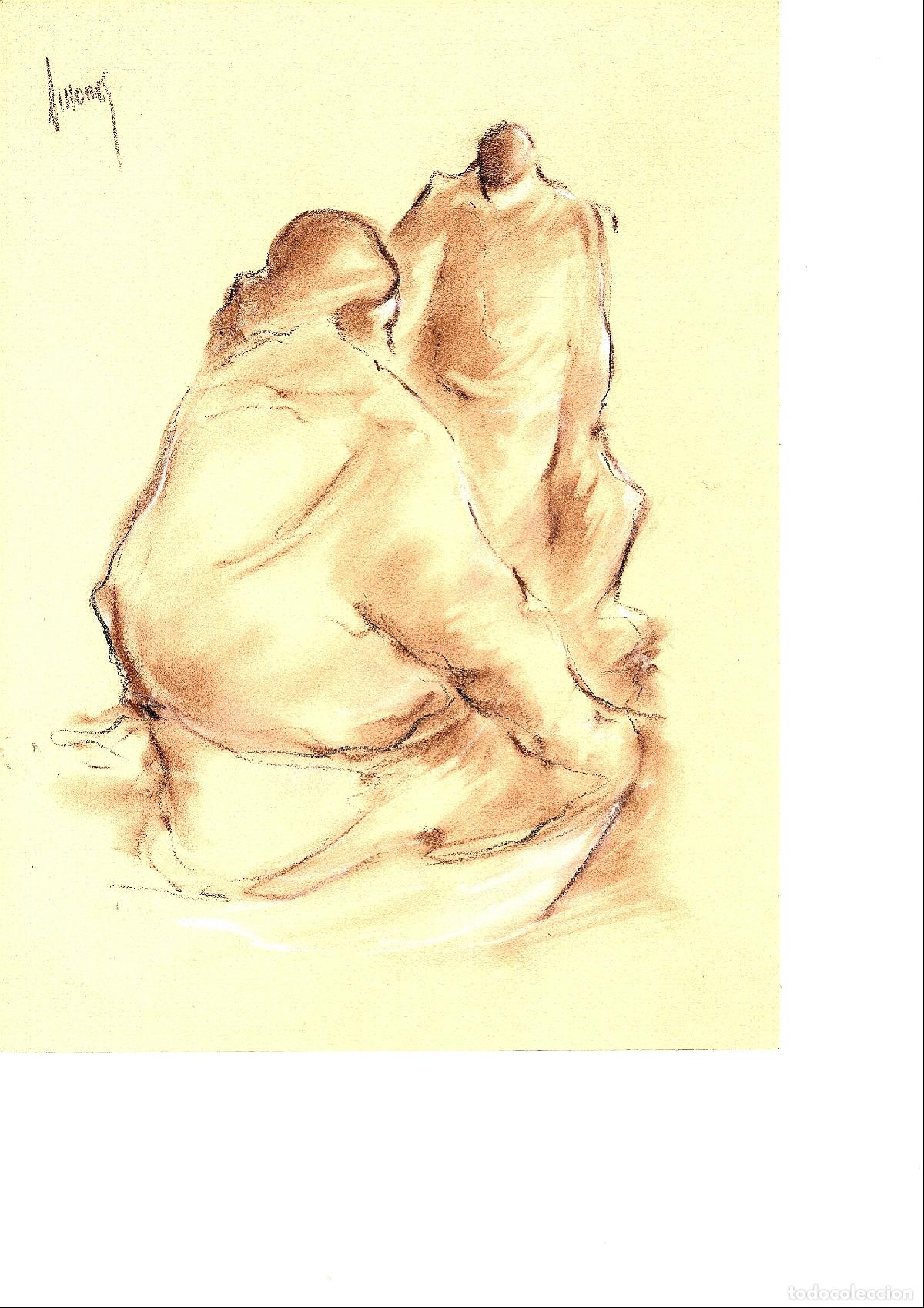 Arte: Ilegible - Dos figuras sentadas - 35x25 - Dibujo