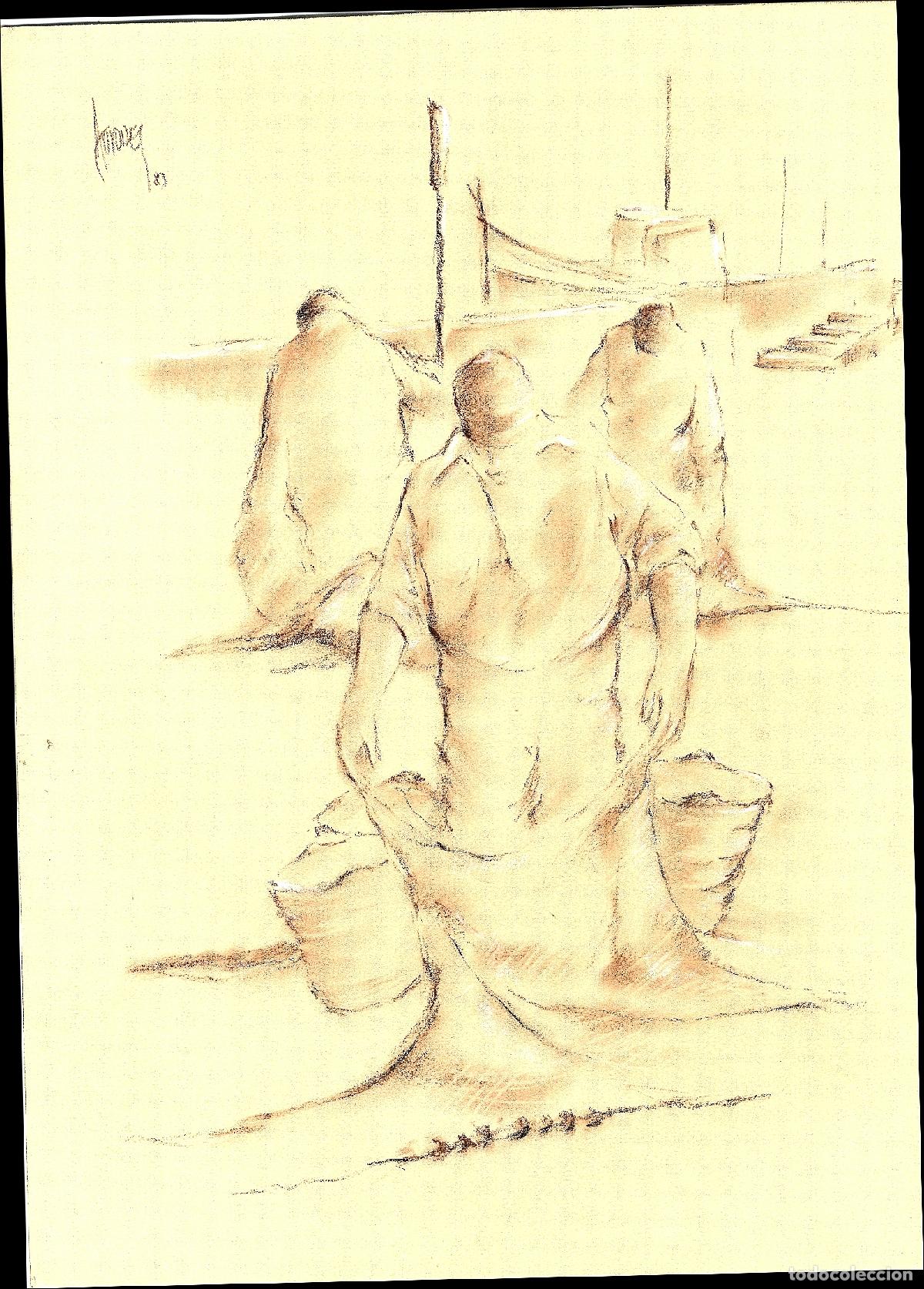 Arte: Ilegible - Pescadores en la orilla - 35x25 - Dibujo