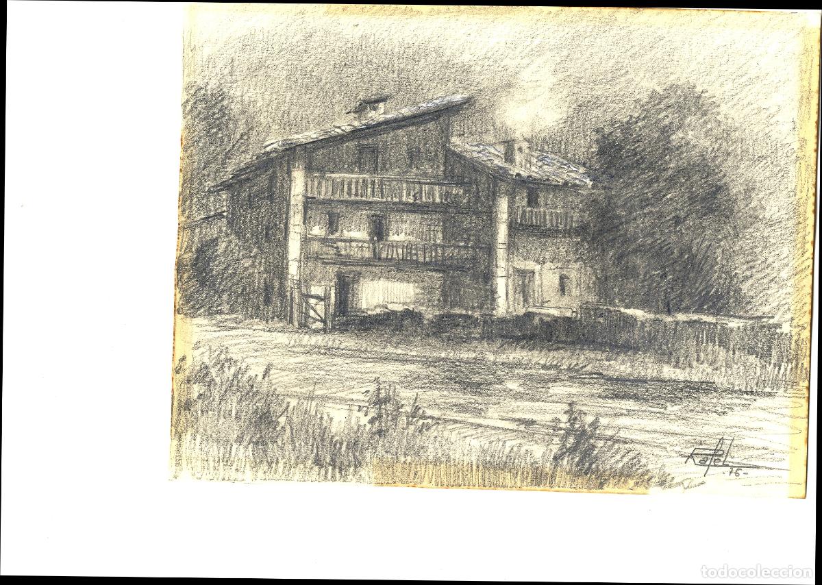 Arte: Rafel - Casa rural con balc&oacute;n - 35x25 - Dibujo