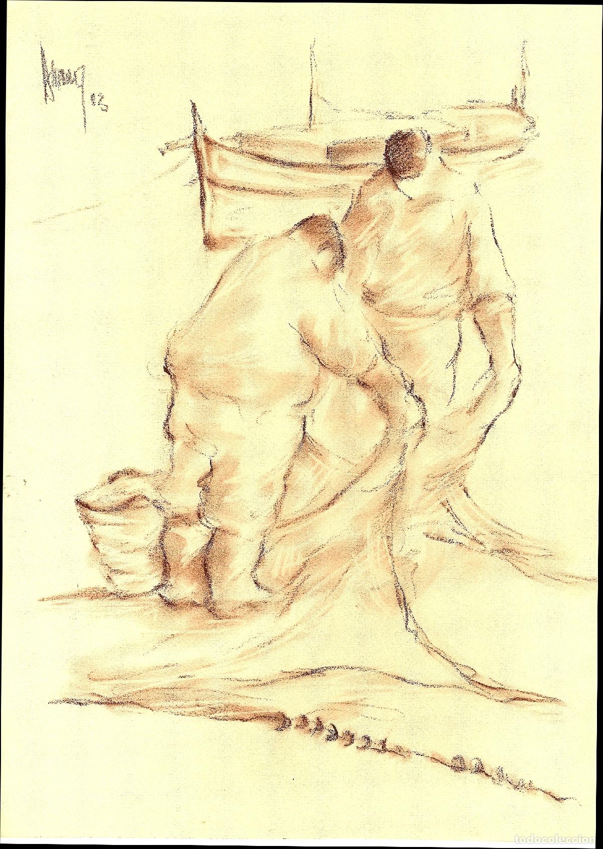 Arte: Ilegible - Dos pescadores en acci&oacute;n - 35x25 - Dibujo