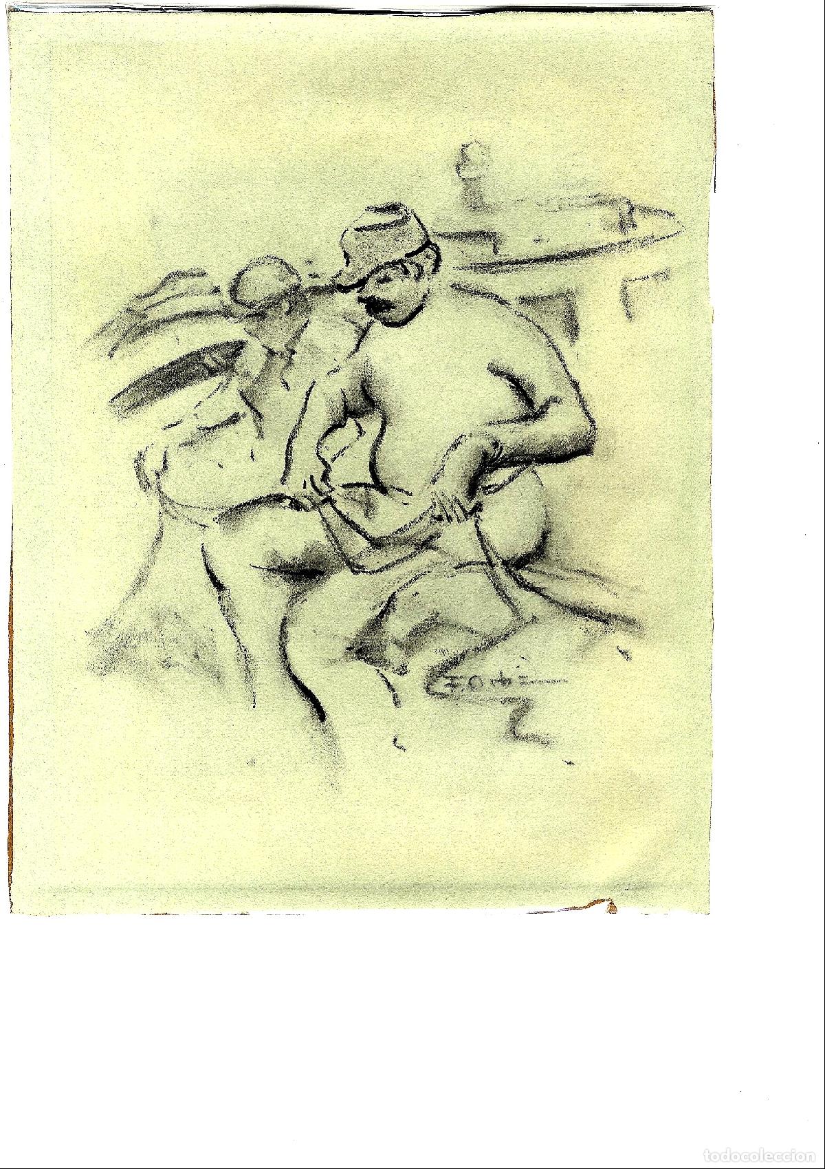 Arte: F Ortiz - Baile en pareja desnuda - 35x25 - Dibujo