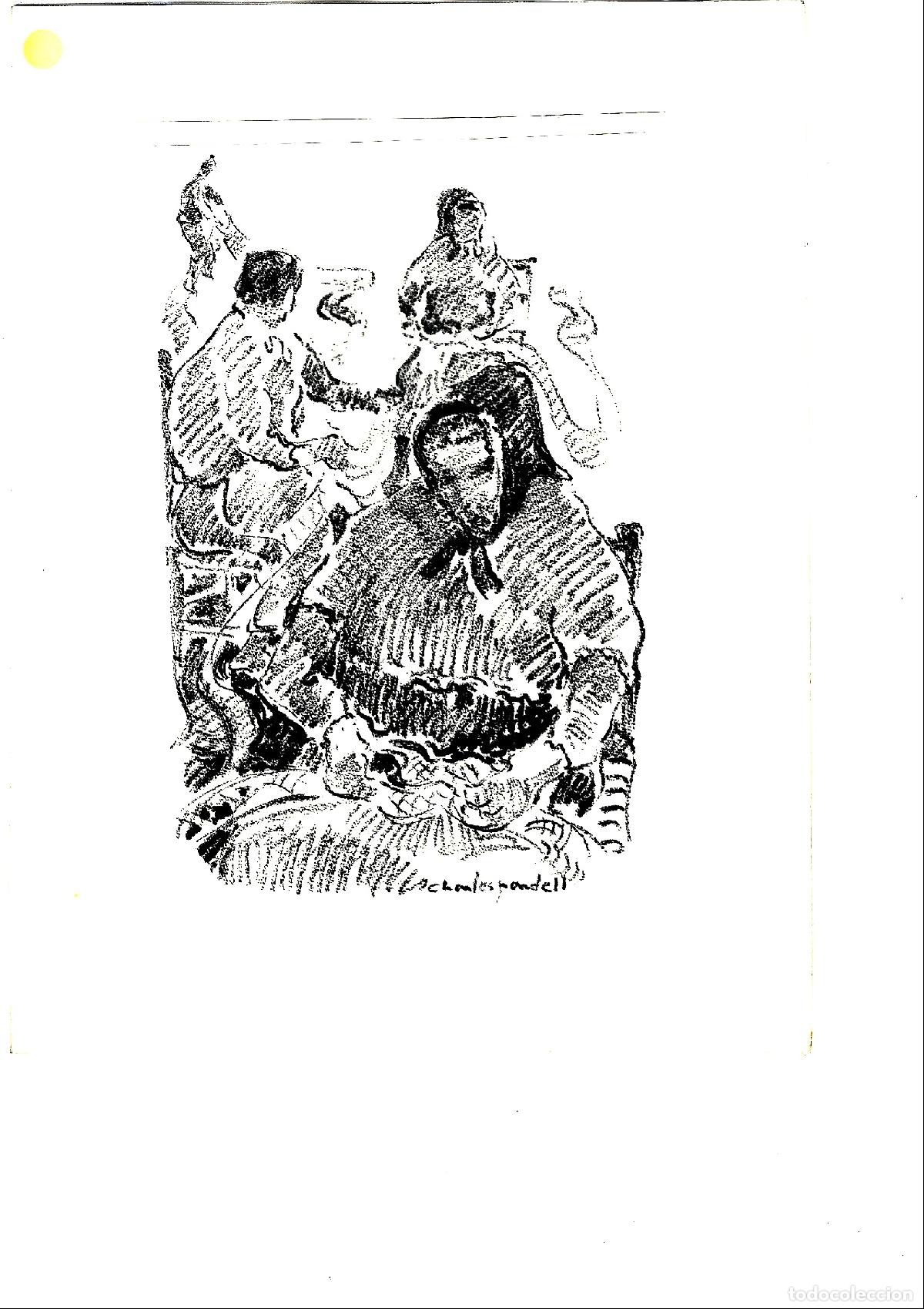 Arte: Francesc Charles Pardell - Mujer con fondo de figuras - 35x25 - Dibujo