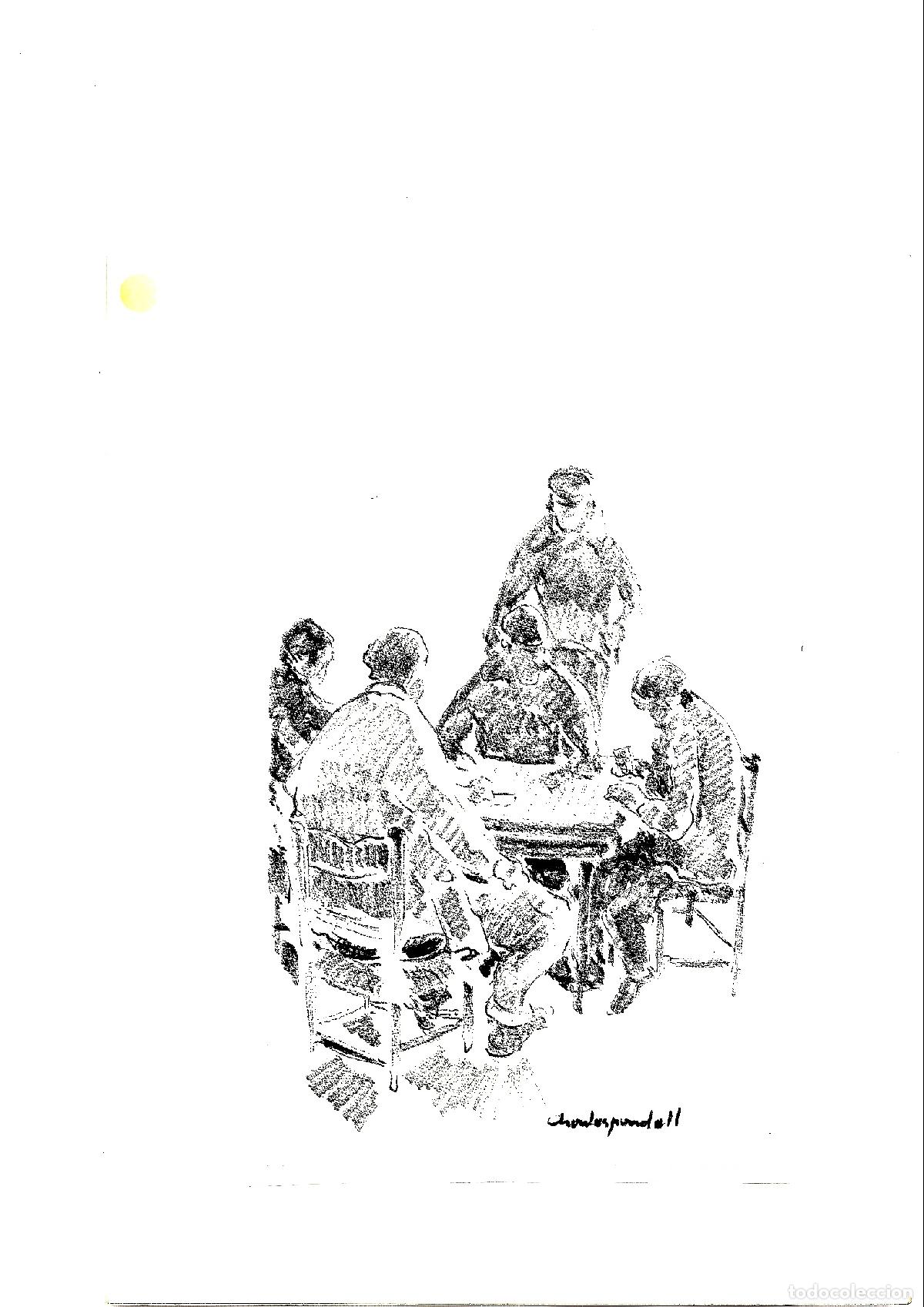 Arte: Francesc Charles Pardell - Reunion en torno a una mesa - 35x25 - Dibujo