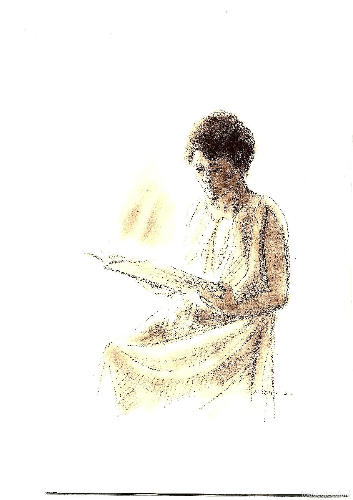 Arte: Salvador ALTARRIBA VILARRASAU - Mujer leyendo un libro - 35x25 - Dibujo