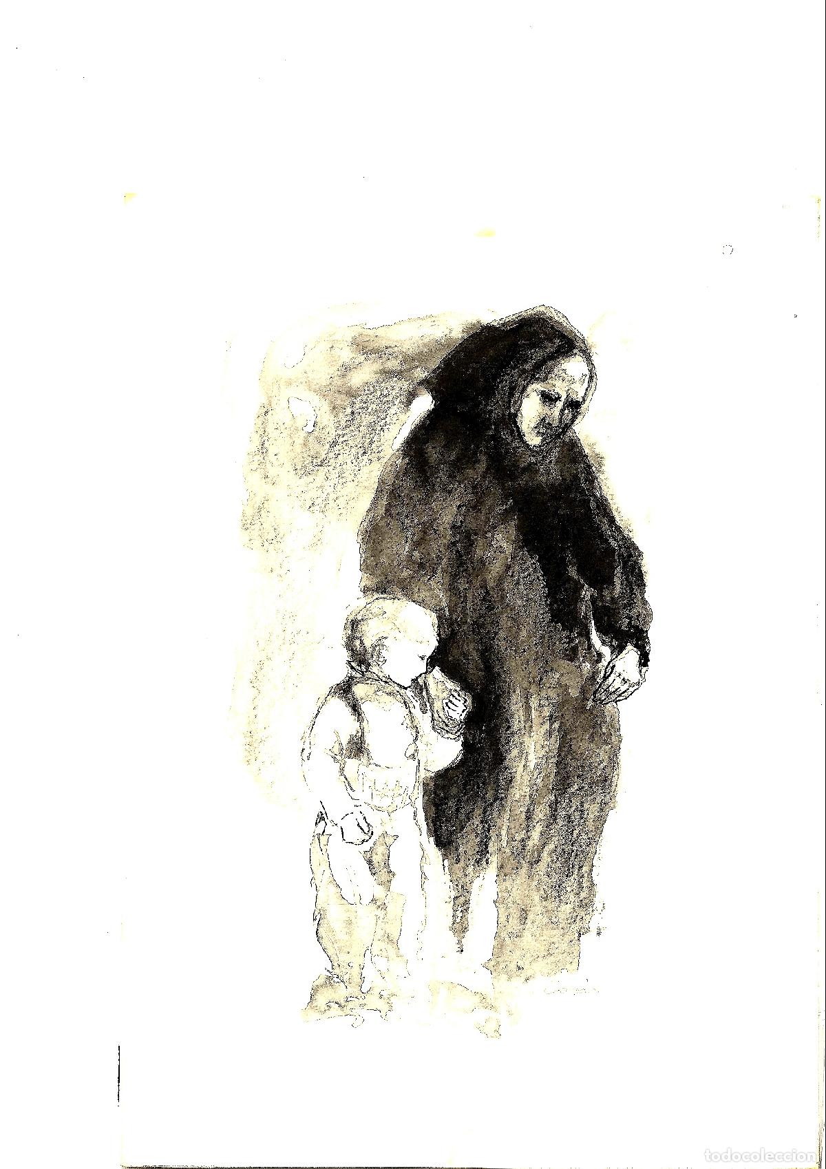 Arte: Casals - Madre e hijo en penumbra - 35x25 - Dibujo