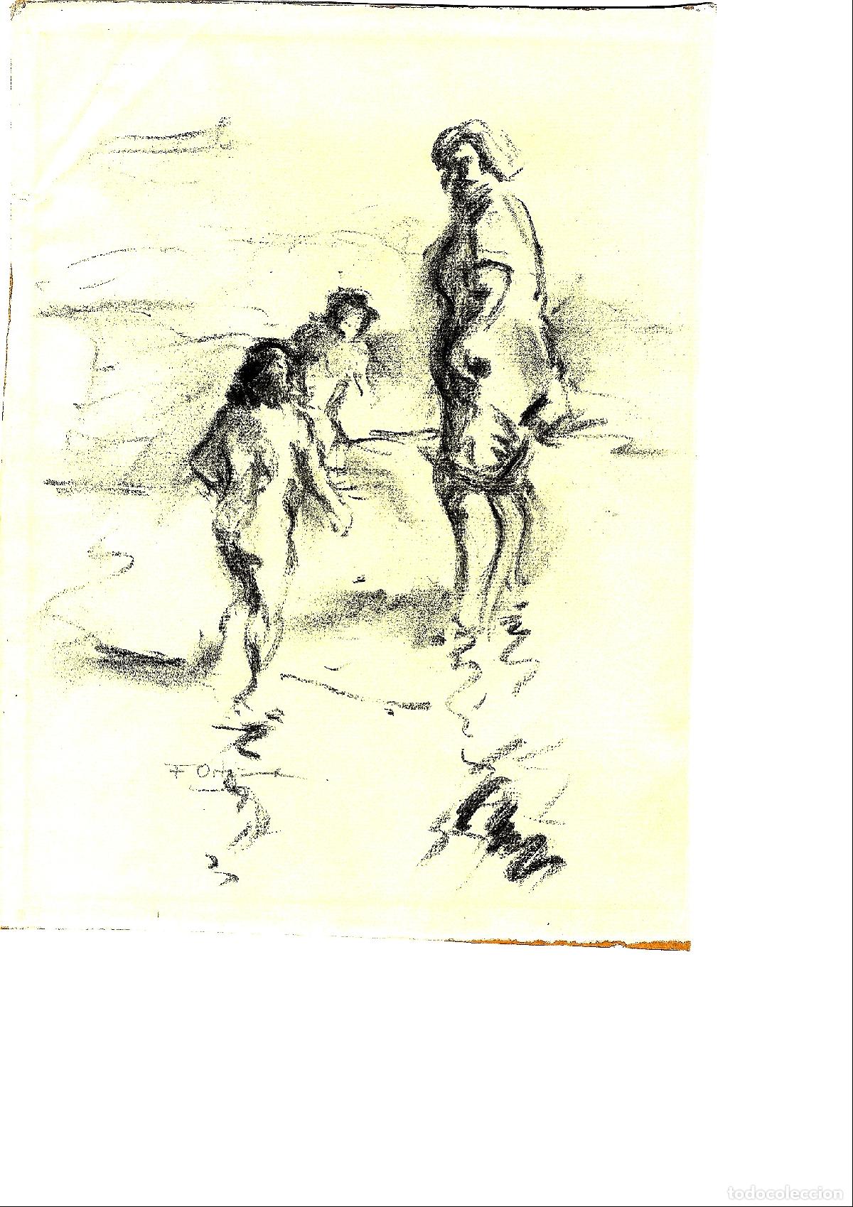 Arte: F Ortiz - Ni&ntilde;os en la playa - 35x25 - Dibujo