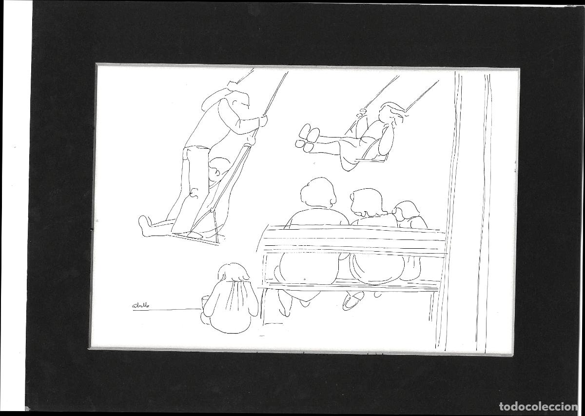 Arte: Juan Jose Abella - Ni&ntilde;os en columpio - 30x22 - Dibujo