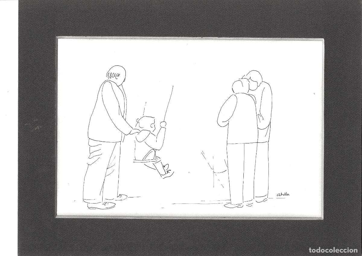 Arte: Juan Jose Abella - Padre e hijo en parque - 30x22 - Dibujo