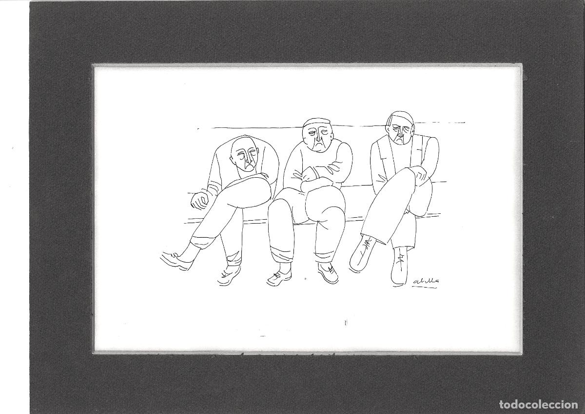 Arte: Juan Jose Abella - Hombres sentados en un banco - 30x22 - Dibujo
