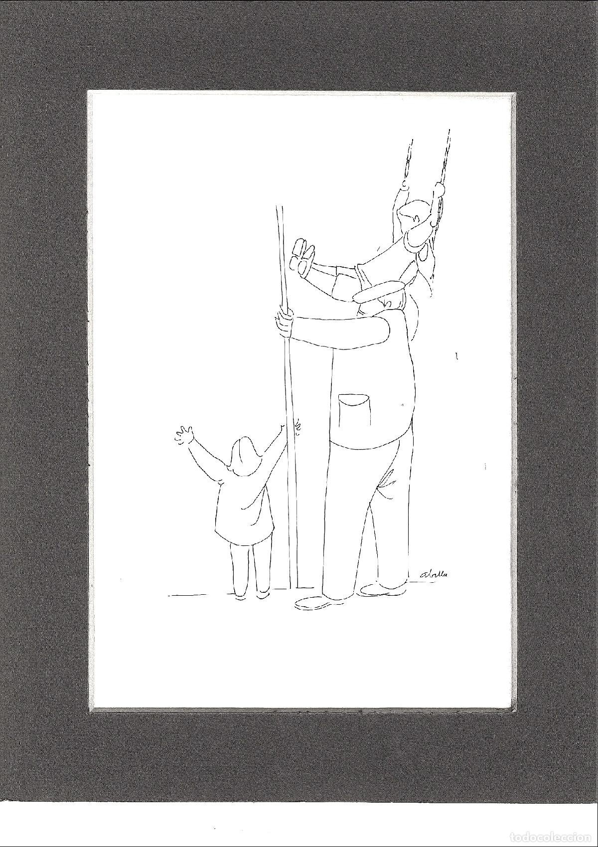 Arte: Juan Jose Abella - Padre e hijo en escalada - 30x22 - Dibujo