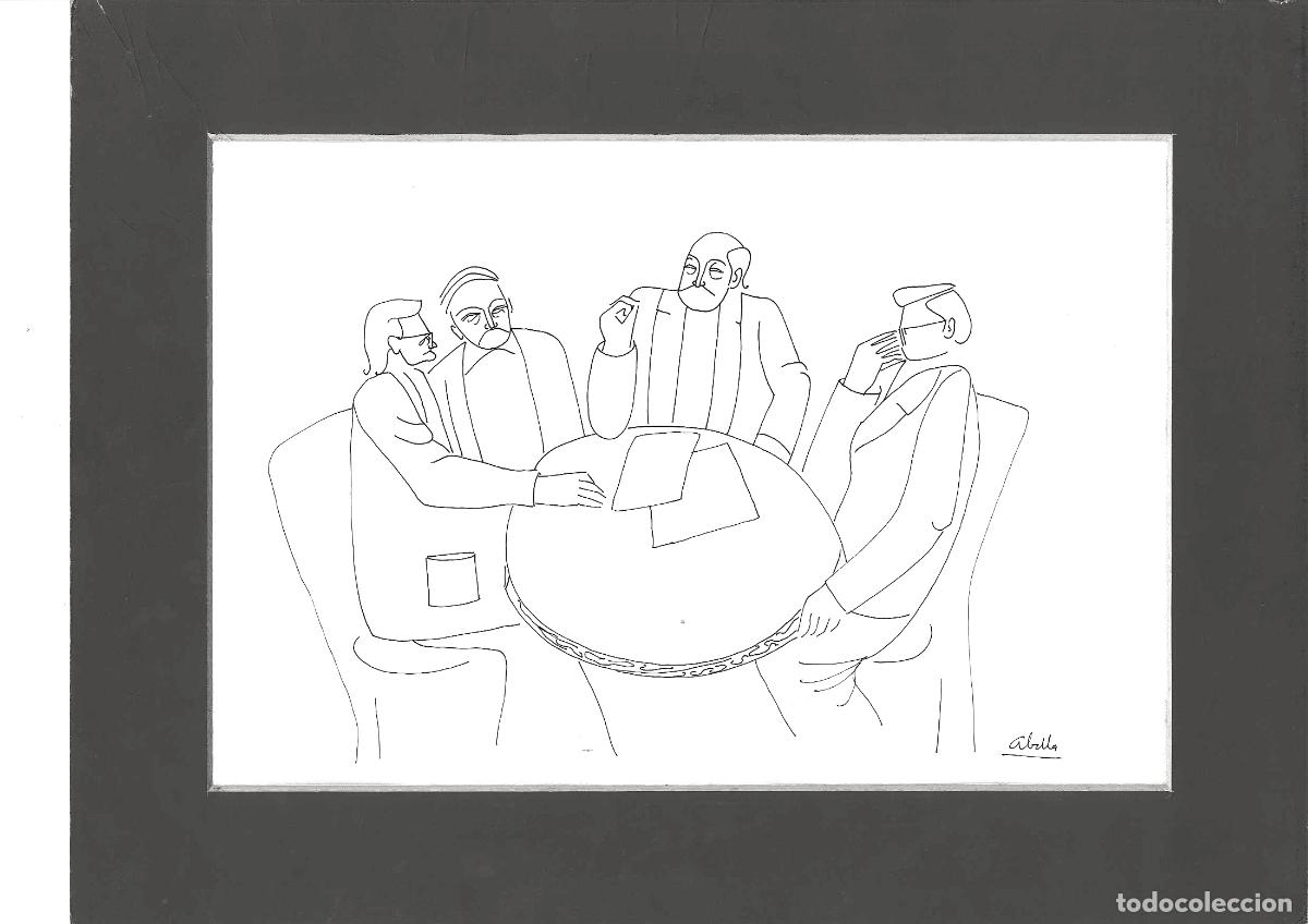 Arte: Juan Jose Abella - Reunion en torno a una mesa - 30x22 - Dibujo